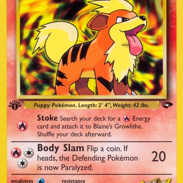 Blaine’s Growlithe Pokemon Kaart