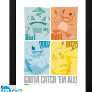 Pokemon Framed Print – Pikachu & Kanto Starters