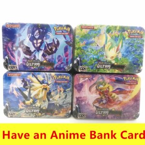 42pcs/set Iron Metal Box Pokemon TAKARA TOMY Battle Toys Sun Moon Pokemons Box with Pikachu Game Anime Bank Cards for Children