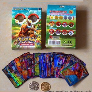 60 Pcs English POKEMON Cards EX GX Flash Card Gold Silver Commemorative Coins Englishs Limited Edition
