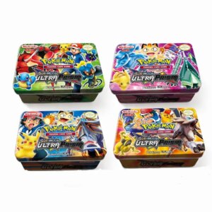 Anime 42pcs/set Cards Pokemon Iron Metal Box TAKARA TOMY Toys Battle Game Snorlax Gengar Eevee Cartoon Kids Christmas Gifts
