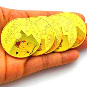 Japanese Anime Pokemon Cards Pikachu Gold Plated Gold Coin Game Collection Cards
