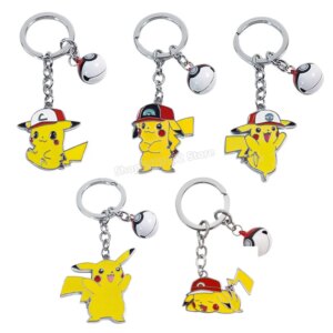 POKEMON Key Chain Pikachu Cartoon Pocket Monsters Drop Oil Synthetic Metal Not Rust Pendant Poke Ball Bell Key Chain Teens Gift