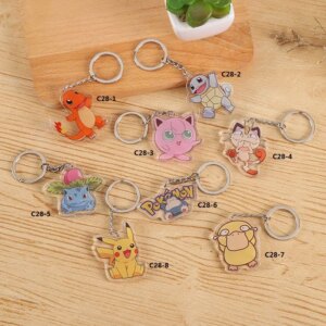 Pokemon Acrylic Transparent Double Sides Printing Thick Key Chain Keyring Pikachu Jigglypuff Psyduck Squirtle Bulbasaur Gifts