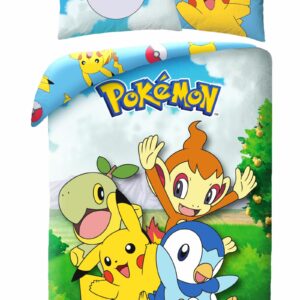 Pokémon Dekbedovertrek Piplup, Turtwig, Chimchar & Pikachu 140 x 200 cm (70 x 90 cm)