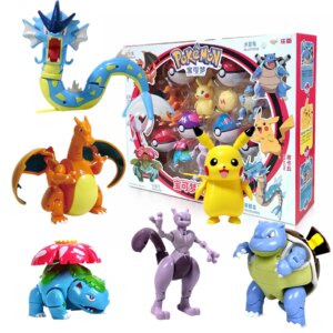 Pokemon Toys Movie & TV toy Figure Pikachu Model Gyarados Model Pocket Elf Ball Manual Deformation Robot Elf Baby Set