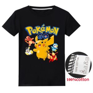 TAKARA TOMY Pokemon Pikachu Cotton Children’s Print T-shirt Children’s Clothing Boys and Girls Gifts Birthday Clothing