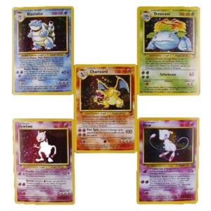 TOMY 5Pcs/set POKEMON Cards EX Charizard Blastoise Venusaur Mewtwo Mew Basic Stage 2 Trading Game Flash Cards Toy for Children