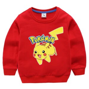 Takara Tomy Pokemon Pikachu Printed Hoodies Long Sleeves Cotton Children Boys Girls Kids Sweatshirts Clothes Top Coat