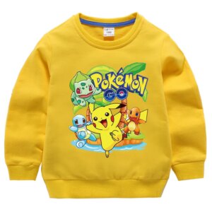 Takara Tomy Pokemon Pikachu T-shirt Long Sleeves Cotton Children’s Sweatshirt For Baby Boys Girls Coat Tops Hoodies Clothing